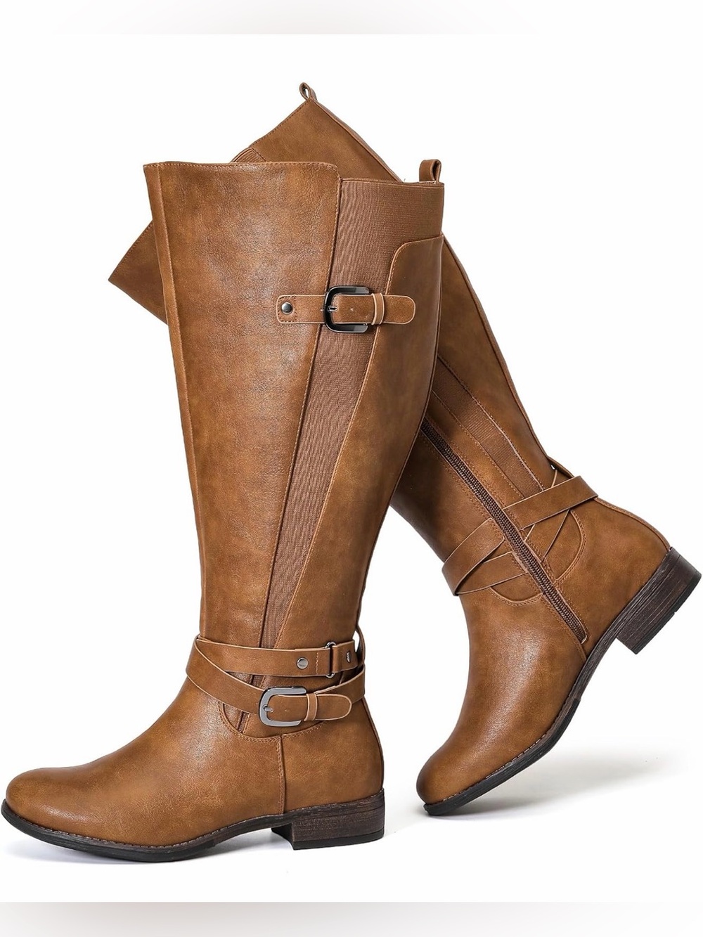 NWT Women's EXTRA WIDE CALF Knee High Buckle Boots in Tan Size 9 XW
